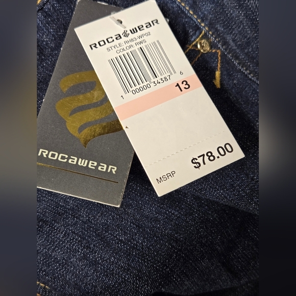 Rocawear 13 Jeans Straight Leg Gold Sequins Embroidered Logo 5 Picket Zip Fly - Picture 4 of 4